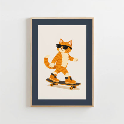 Stoere Skaterkat - Kinderkamer Poster of Canvas wanddecoratie