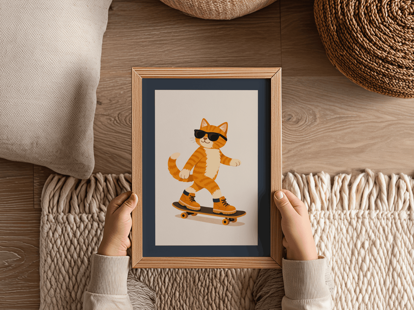 Stoere Skaterkat - Kinderkamer Poster of Canvas wanddecoratie