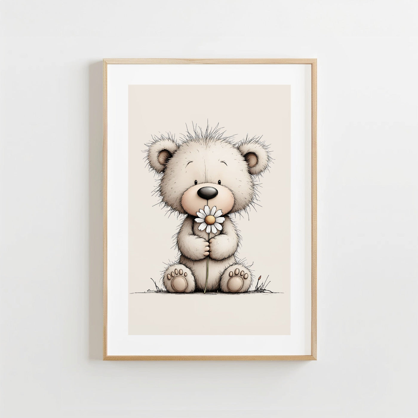 Teddybeer Bloemetje - Kinderkamer Poster of Canvas wanddecoratie