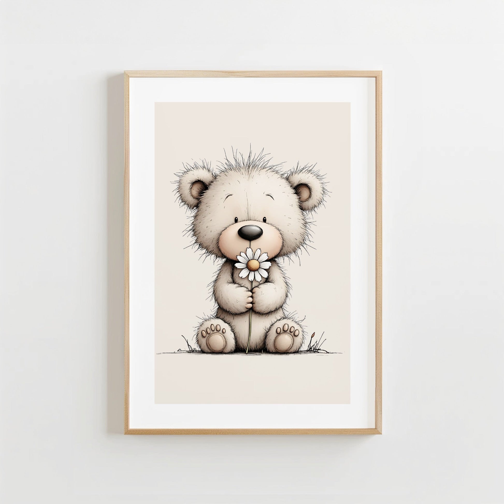 Teddybeer Bloemetje - Kinderkamer Poster of Canvas wanddecoratie