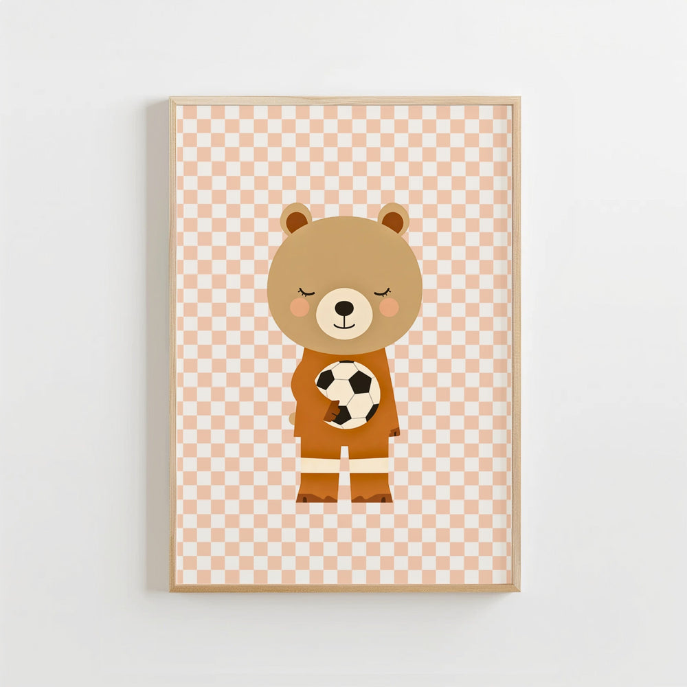 Voetbal Beer Poster Kinderkamer | Stoere Jongenskamer Poster of Canvas wanddecoratie