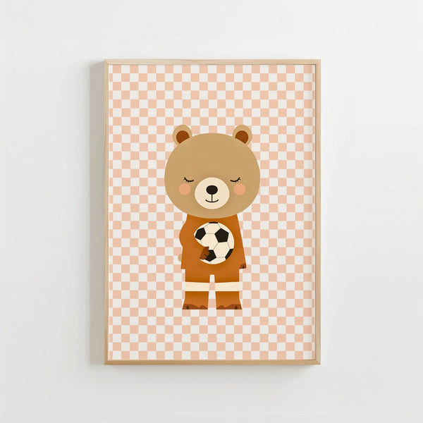 Voetbal Beer Poster Kinderkamer | Stoere Jongenskamer Poster of Canvas wanddecoratie