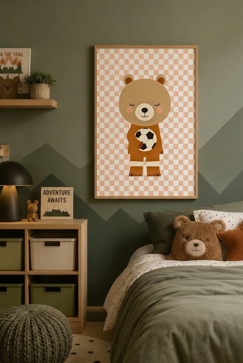 Voetbal Beer Poster Kinderkamer | Stoere Jongenskamer Poster of Canvas wanddecoratie