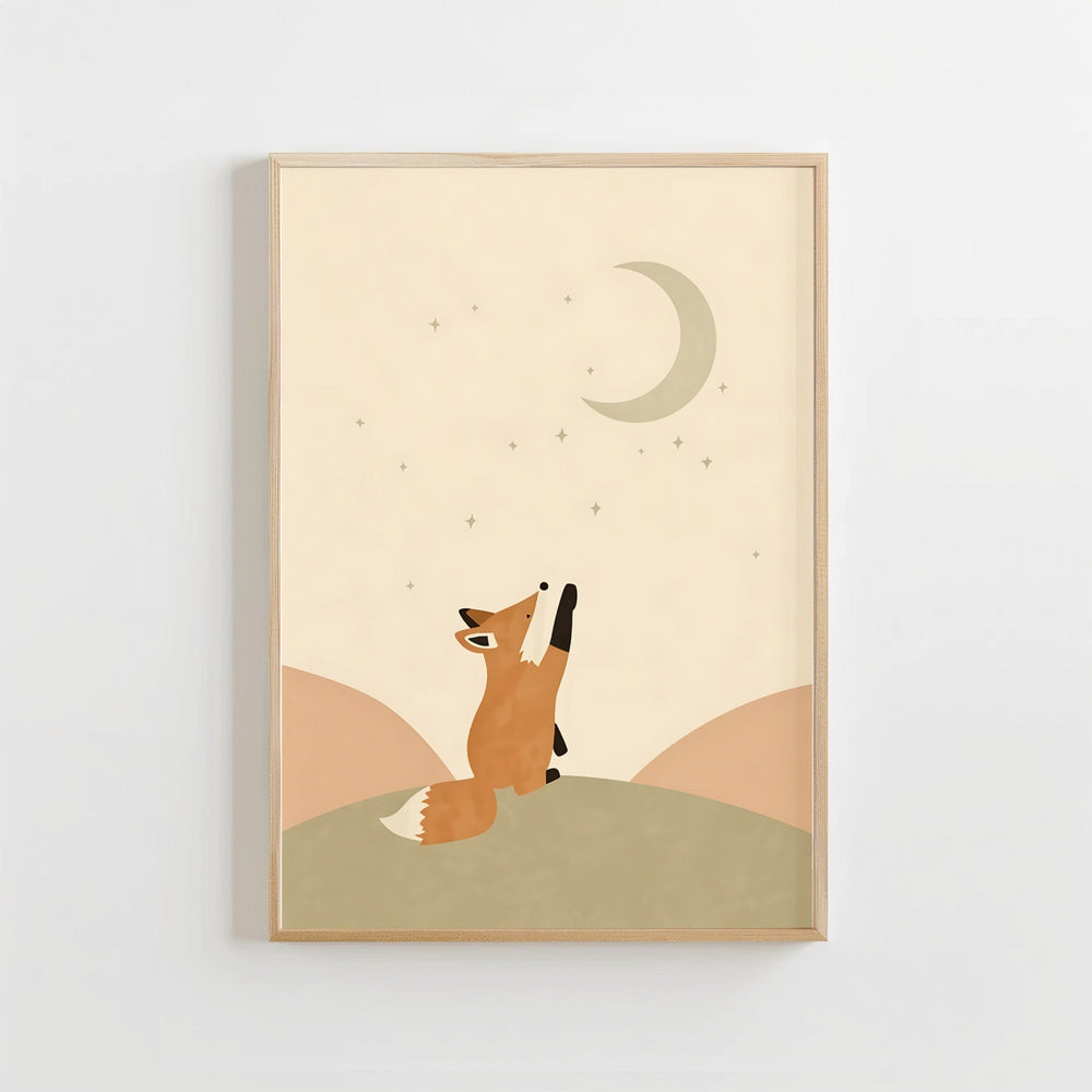 Vos Maan Poster Kinderkamer | Dromerige Bosdieren Poster of Canvas wanddecoratie