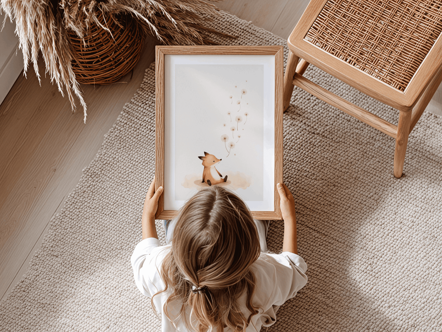 Vos met Paardenbloem - Babykamer Poster of Canvas wanddecoratie