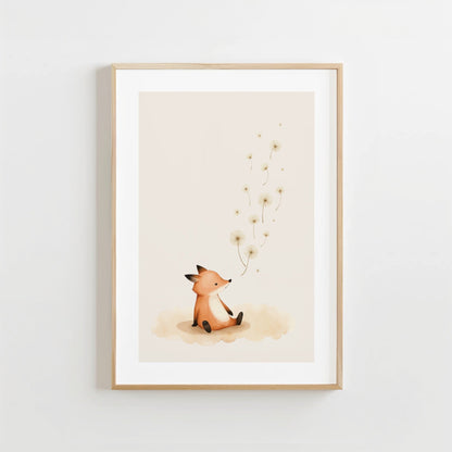 Vos met Paardenbloem - Babykamer Poster of Canvas wanddecoratie