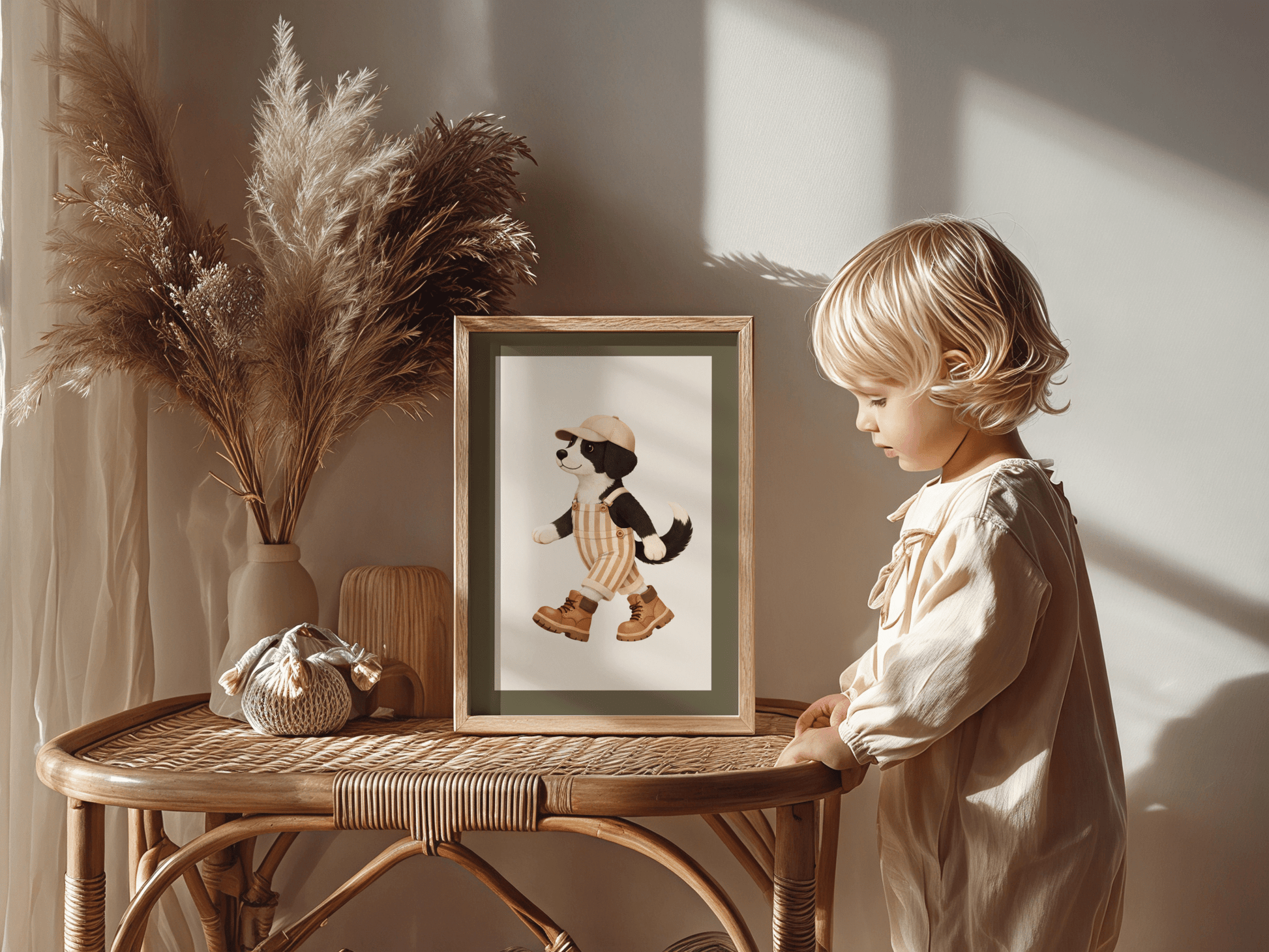 Wandelend hondje - Kinderkamer Poster of Canvas wanddecoratie