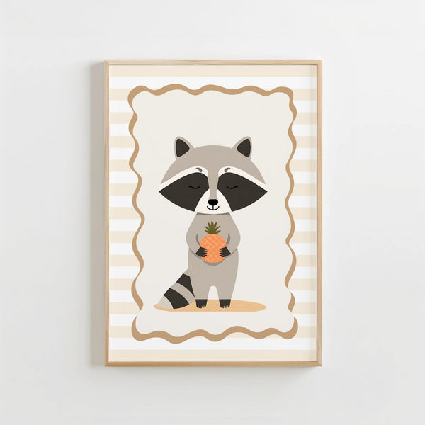 Wasbeer Poster Kinderkamer | Stoere Bosdieren Poster of Canvas wanddecoratie